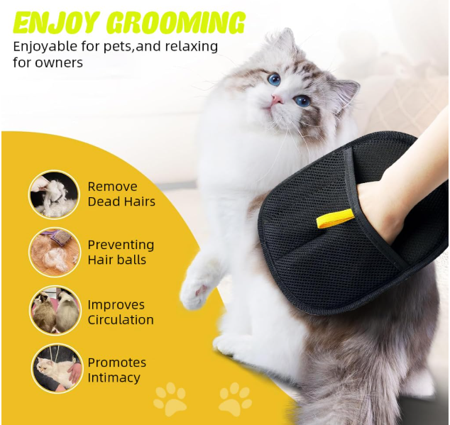 Pet Hair Removal & Grooming Mitt for Dogs & Cats
