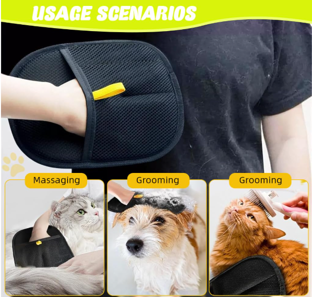 Pet Hair Removal & Grooming Mitt for Dogs & Cats